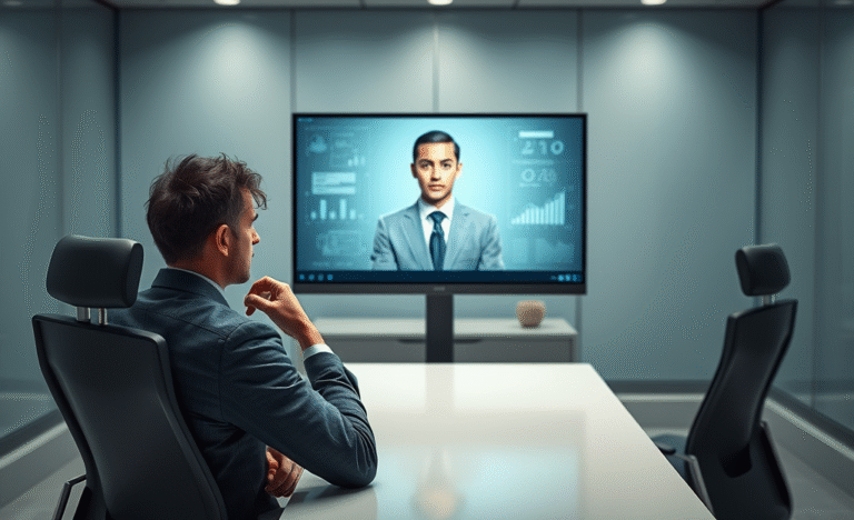 A visual representation of AI-powered job interviews highlighting the balance between technology and human interaction.
