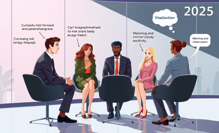 A job interview setting showcasing techniques to enhance likability.