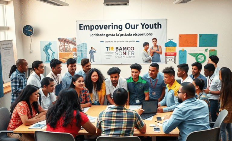 A group of young people engaged in training activities, symbolizing the collaboration between government and private sectors for employment solutions.